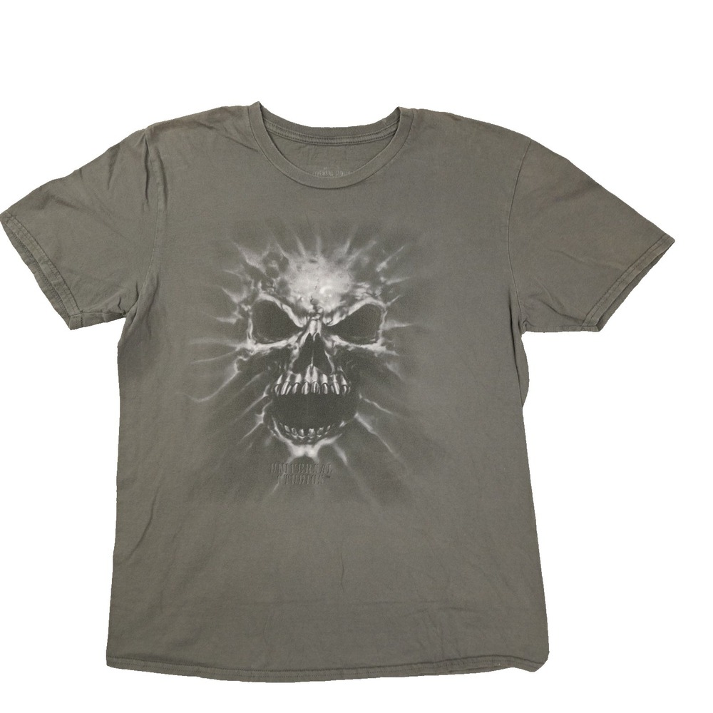 Vintage Universal Studios Skull T-Shirt Mens Large Grey Halloween Horror Nights